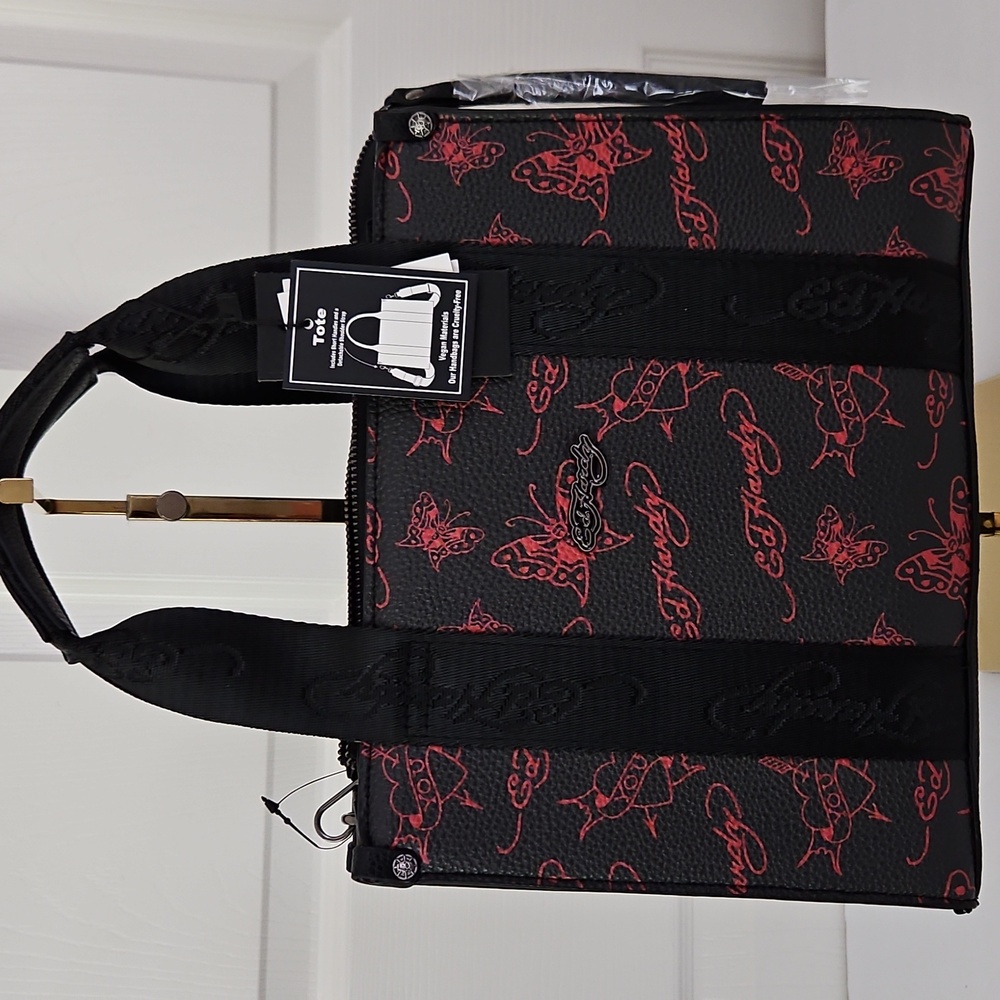 Ed Hardy NWT Embossed Hearts Butterflies Crossbody Bag